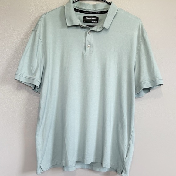 Calvin Klein Cotton Short Sleeve Polo Light Blue Green Men’s Size Large - Picture 1 of 7